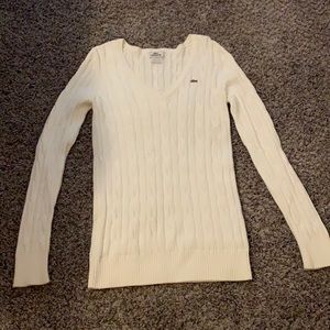White cable knit Lacoste sweater